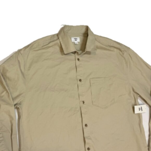 Mode of One Men's Relaxed-Fit Button-Down Twill Shirt Dark Ecru Size L - Picture 6 of 9